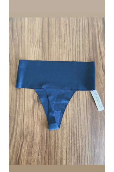Zi 4 ADET 1 PAKET Lacivert Basic Lazer Kesim Esnek Iz Yapmayan Yüksek Bel Tanga Külot - Resim 4