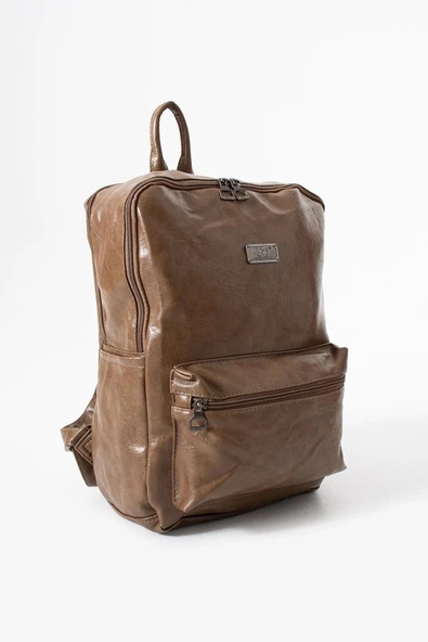 Suni Deri Yıkama Sırt Çantası (Poliüretan) Vizon Model:(571-14-16G) - Resim 3