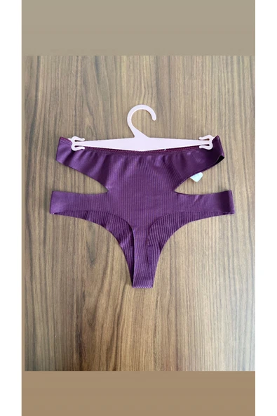 Zi 4 ADET 1 PAKET Mürdüm Yüksek Bel Lazer Kesim Kadın Tanga Külot - Resim 4