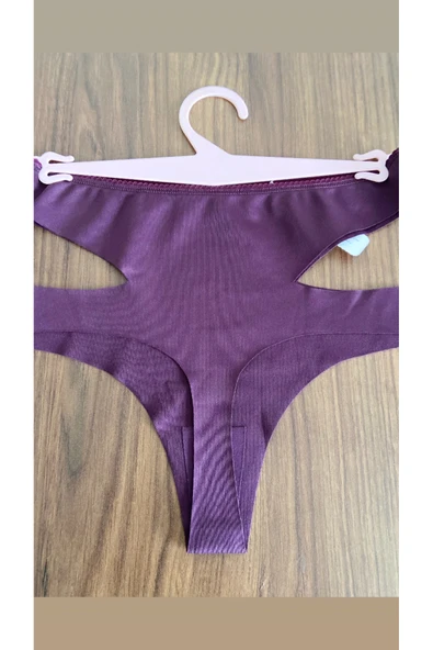 Zi 4 ADET 1 PAKET Mürdüm Yüksek Bel Lazer Kesim Kadın Tanga Külot - Resim 5