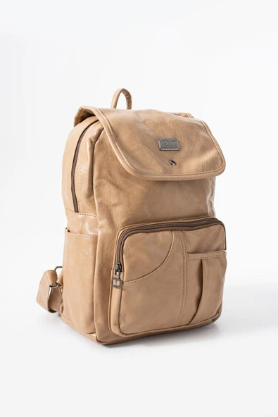 Suni Deri Yıkama Sırt Çantası (Poliüretan) Bej Model:(571-14-16I) - Resim 3