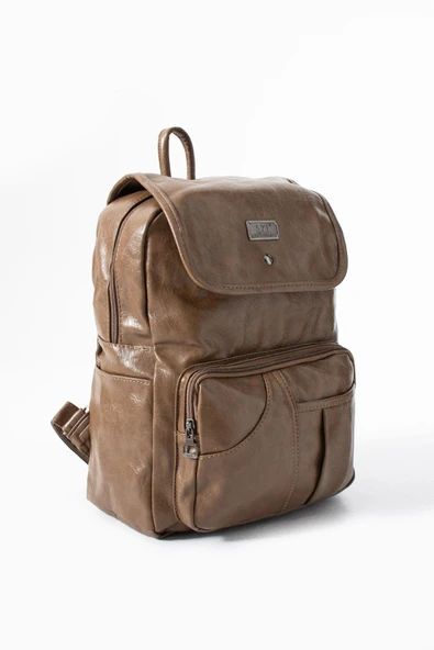 Suni Deri Yıkama Sırt Çantası (Poliüretan) Vizon Model:(571-14-16I) - Resim 3