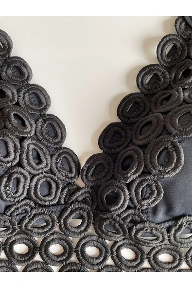 Zi Siyah Dar Kalıp Halka Örgü Detaylı Küçük Üçgen Bikini Takımı - Resim 5