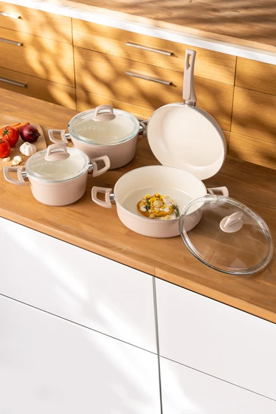 Emsan Crystal 7 Parça Tencere Seti Rosegold - Resim 4