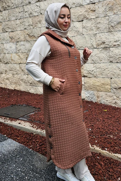 KADIN CEPLİ ETEK UCU DÜĞME DETAYLI TESETTÜR YELEK - Resim 2