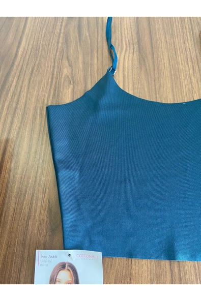 Zi Petrol Yeşil Body Ayarlanabilir Ince Askılı Lazer Kesim Kadın Crop Büstiyer - Resim 3