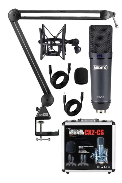 Midex CX2-Q Pro Set Üst Seviye Condenser Stüdyo Ses Kayıt Mikrofonu Standı Seti ürün görseli 1