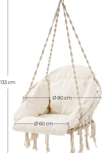 SHOP MALL SONGMICS Asma koltuk Asma sallanan koltuk asma sandalye 120 kg'a kadar yüklenebilir bej bahçe balkon - Resim 3