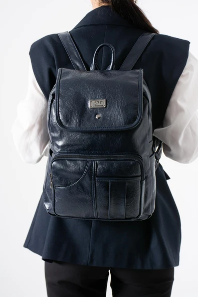 Suni Deri Yıkama Sırt Çantası (Poliüretan) Lacivert Model:(571-14-16I) ürün görseli