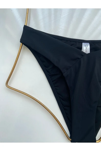 Zi Çok Dar Kalıp Siyah Ön V Kesim Çizgi Şerit Kalın Kenarlı Astarlı Bikini Altı - Resim 5