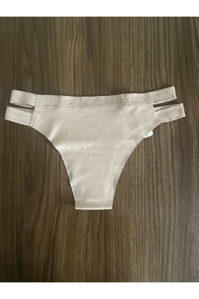 Zi 5 ADET 1 PAKET Kahve Çift File Lastikli Lazer Kesim Brezilya Külot - Resim 4