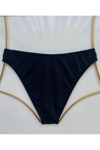 Zi Çok Dar Kalıp Siyah Ön V Kesim Çizgi Şerit Kalın Kenarlı Astarlı Bikini Altı - Resim 4