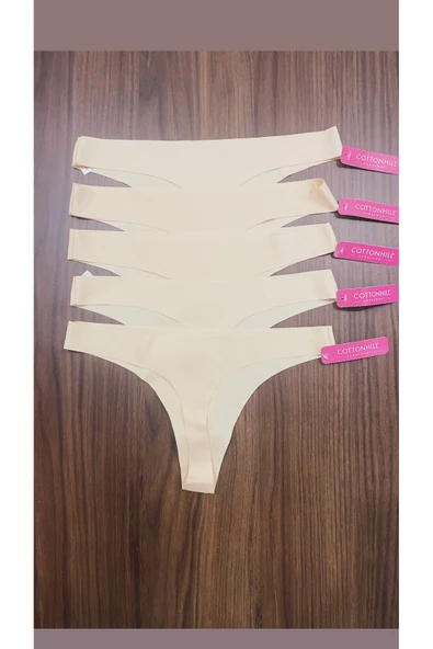 Zi 5 ADET 1 PAKET Ten RENGİ Basic Klasik Lazer Kesim Kadın Tanga Külot - Resim 2