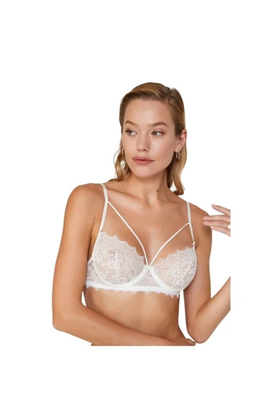 Zi Ekru Dar Kalıp Aura Dantelli Sütyen Külot Takımı - Resim 3