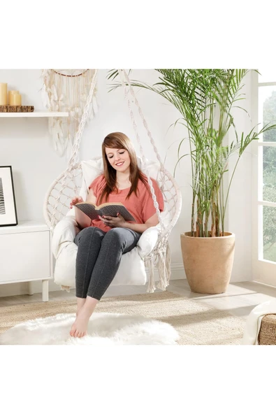 SHOP MALL SONGMICS Asma koltuk Asma sallanan koltuk asma sandalye 120 kg'a kadar yüklenebilir bej bahçe balkon - Resim 4