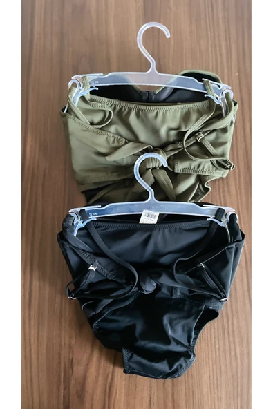 Zi 2 Renk 1 Paket Haki -siyah 2 Yüksek Bel Bikini Takımı - Resim 2