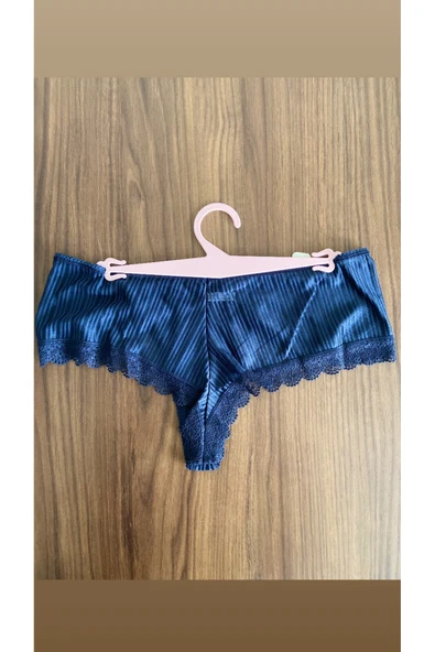 Zi 3 Adet 1 Paket Lacivert Çizgi Dantelli Taş Detaylı Hipster Külot - Resim 4