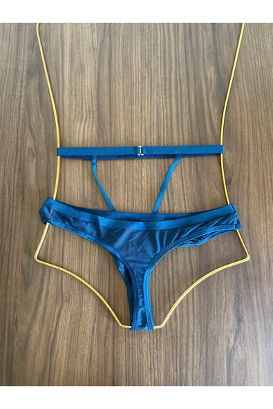 Zi Petrol Yeşili Tül Yüksek Bel Taş Detaylı Tanga Külot - Resim 2