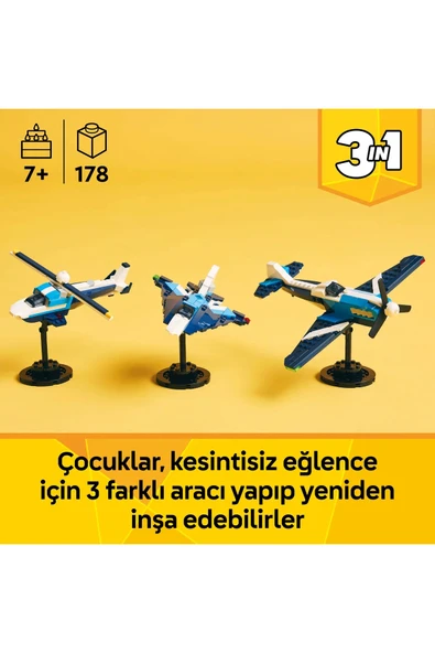 LEGO ® Creator 3’ü 1 Arada Uçak: Yarış Uçağı 31160 - 7+ Çocuklar için Yaratıcı Oyuncak Yapım Seti (178P) - Resim 5