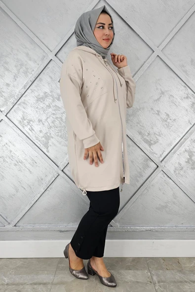 KADIN TAŞ DETAYLI KAPÜŞONLU TESETTÜR GİY ÇIK - Resim 7