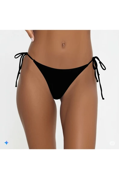 Zi 2 RENK 1 PAKET SİYAH-NAR ÇİÇEĞİ İNCE İP BAĞCIKLI BİKİNİ ALTI - Resim 3