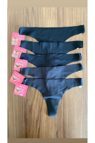 Zi 5 ADET 1 PAKET Siyah Basic Klasik Lazer Kesim Kadın Tanga Külot ürün görseli