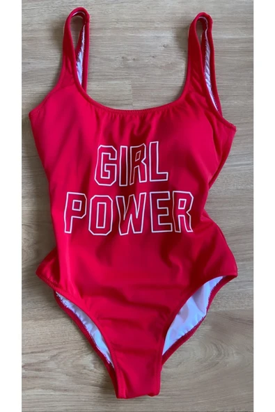 Zi Kırmı Çok Dar Kalıp Girl Power Baskılı Mayo - Resim 4