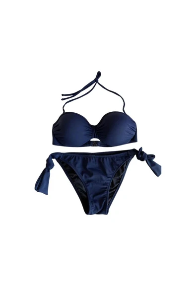 Zi Lacivert Çok Dar Kalıp Içi Boş Kap Bikini Takımı - Resim 6