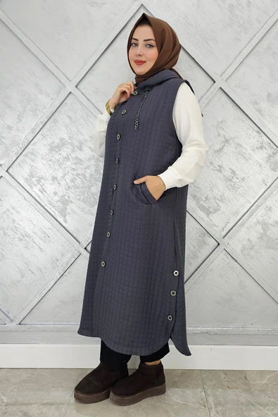 KADIN CEPLİ ETEK UCU DÜĞME DETAYLI TESETTÜR YELEK ürün görseli