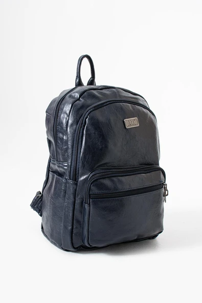 Suni Deri Yıkama Sırt Çantası (Poliüretan) Lacivert Model:(571-14-16H) - Resim 3