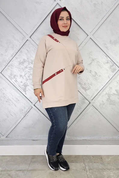 KADIN DÜĞME VE KOMBİN DETAYLI TESETTÜR TUNİK ürün görseli