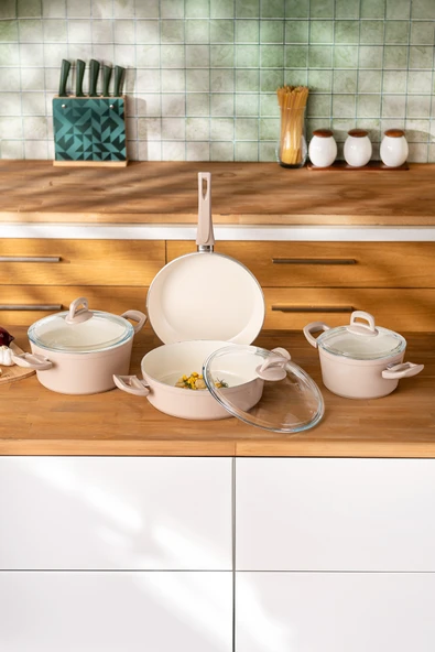 Emsan Crystal 7 Parça Tencere Seti Rosegold - Resim 2