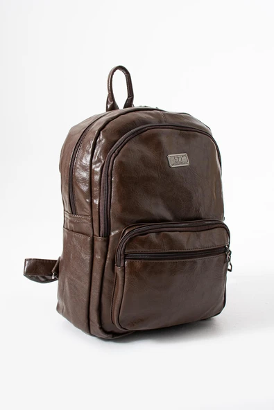 Suni Deri Yıkama Sırt Çantası (Poliüretan) Kahverengi Model:(571-14-16H) - Resim 3