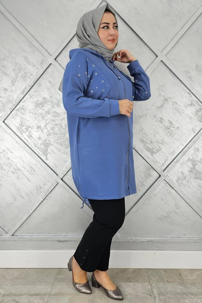 KADIN TAŞ DETAYLI KAPÜŞONLU TESETTÜR GİY ÇIK - Resim 3