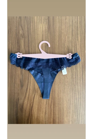 Zi 2 ADET 1 PAKET Lacivert Tül Dantel Detaylı Kadın Tanga Külot - Resim 4