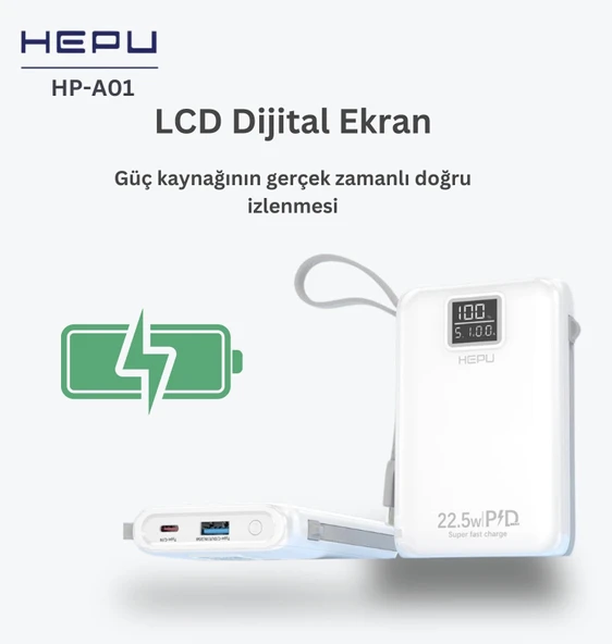 HEPU HP-A01 10.000 mAh 22.5W Hızlı Şarjlı Powerbank ürün görseli 1