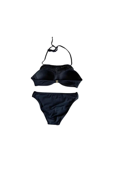 Zi Siyah Makrome Içi Boş Kap Bikini Takım - Resim 5