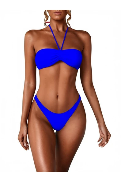 Zi Mavi Çok Dar Kalıp Straplez Bikini Üstü ürün görseli