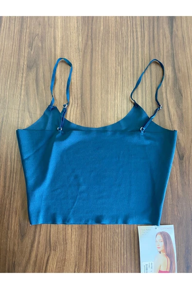 Zi Petrol Yeşil Body Ayarlanabilir Ince Askılı Lazer Kesim Kadın Crop Büstiyer - Resim 4