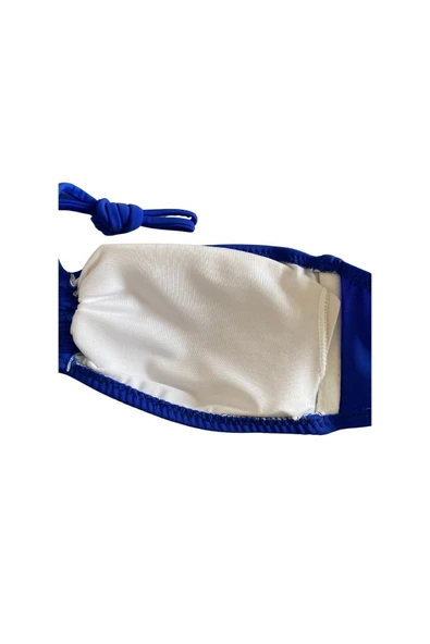 Zi Mavi Çok Dar Kalıp Straplez Bikini Üstü - Resim 8