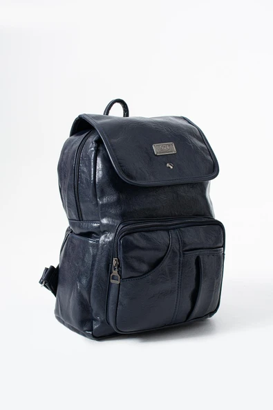 Suni Deri Yıkama Sırt Çantası (Poliüretan) Lacivert Model:(571-14-16I) - Resim 3