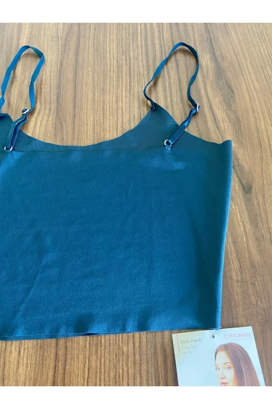 Zi Petrol Yeşil Body Ayarlanabilir Ince Askılı Lazer Kesim Kadın Crop Büstiyer - Resim 5