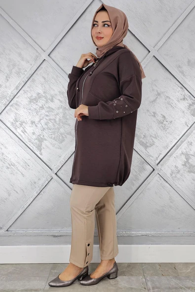 KADIN TAŞ DETAYLI KAPÜŞONLU TESETTÜR GİY ÇIK - Resim 4