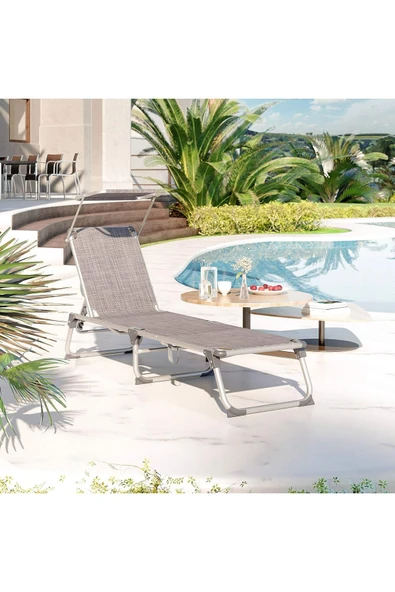 ASTERA 467FHM5GGF4 Ayarlanabilir ve Katlanabilir Gölgelikli Şezlong, 55x193x31 CM, Gri Kırçıllı, GCB1 - Resim 2