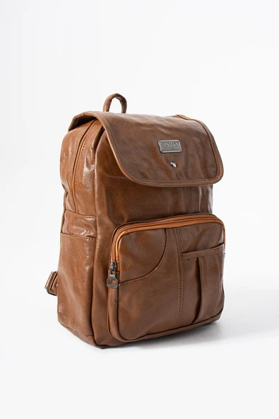 Suni Deri Yıkama Sırt Çantası (Poliüretan) Taba Model:(571-14-16I) - Resim 3