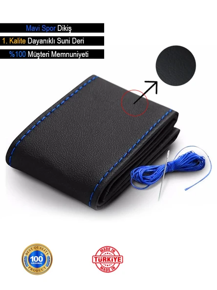 Honda Civic ÖZEL süper deri Direksiyon Kılıfı, Dikmeli Mavi Spor Dikişli - Resim 2