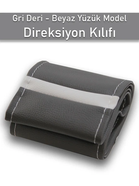 Geely Emgrand Gri ÖZEL süper deri Beyaz Yüzüklü Dikişli Direksiyon Kılıfı - Resim 3