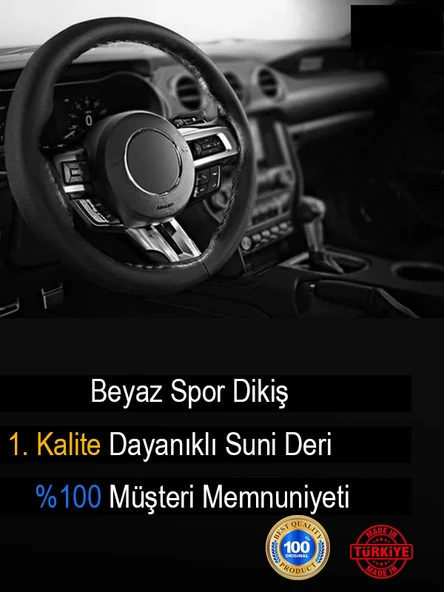 Bmw E87 ÖZEL süper deri Direksiyon Kılıfı, Beyaz Yüzüklü Spor Dikiş - Resim 3