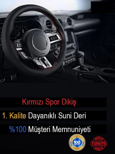 Bmw E90 ÖZEL süper deri Direksiyon Kılıfı, Dikmeli Kırmızı Spor Dikişli - Resim 2