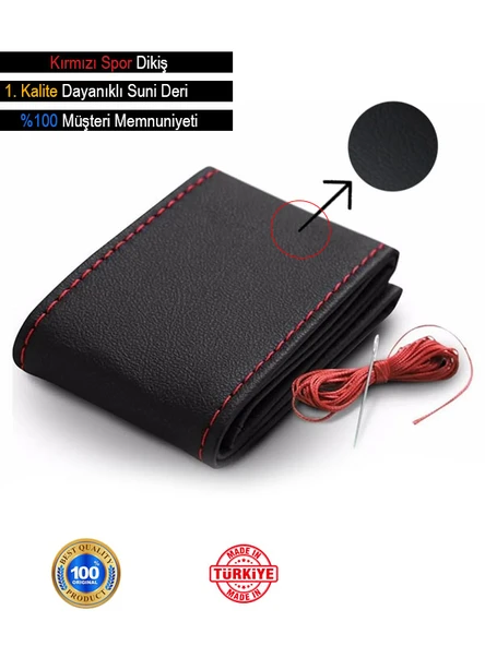 Peugeot 5008 ÖZEL süper deri Direksiyon Kılıfı, Dikmeli Kırmızı Spor Dikişli - Resim 3